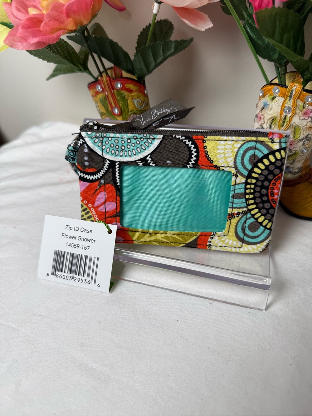 NWT Vera Bradley Flower Shower Zip ID Case Retired pattern New